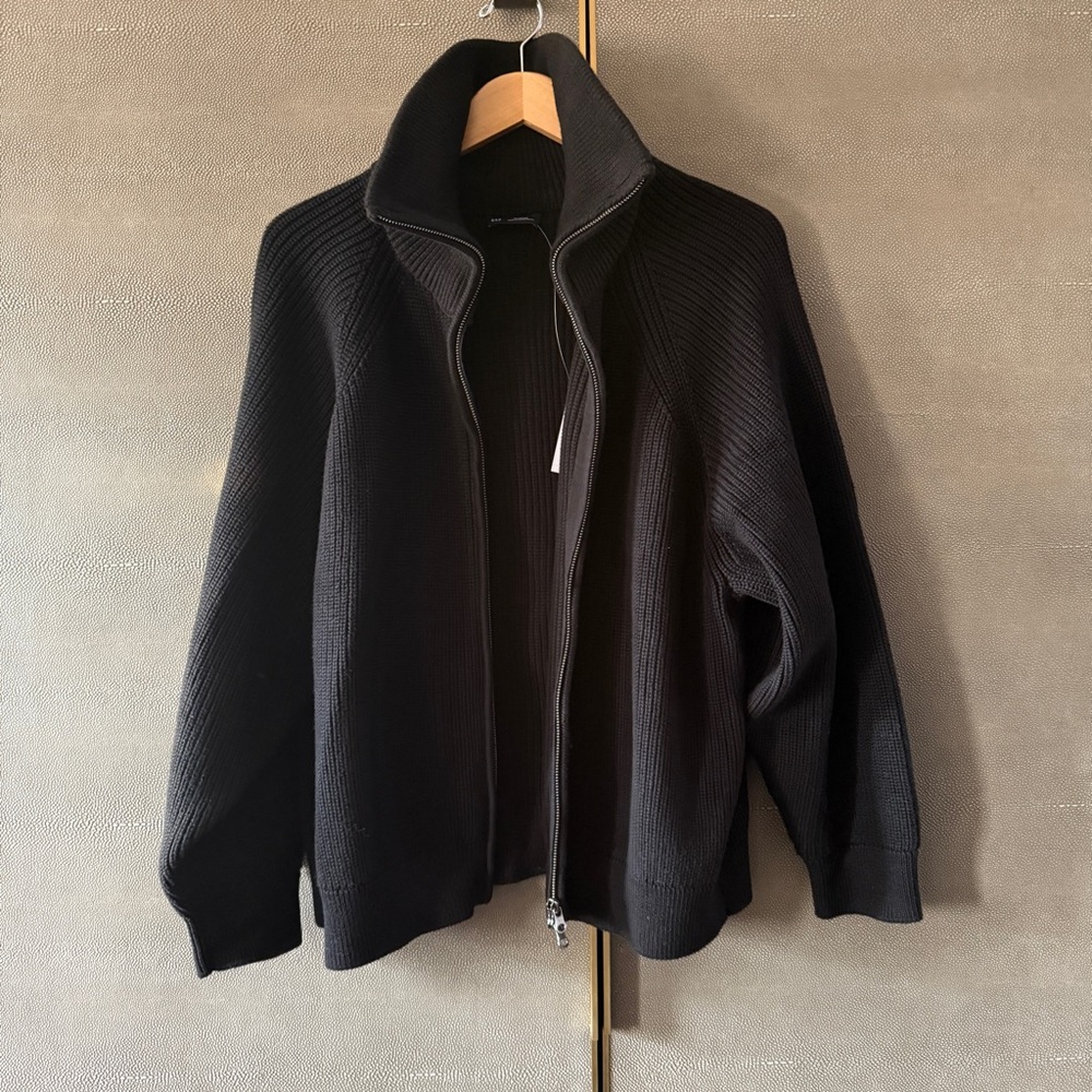 Black Ribbed Zip-Up Sweater